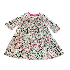 Mini Borden Girls Floral Print Dress Long Sleeve Ruffle Neck Pink Trim Size 7-8